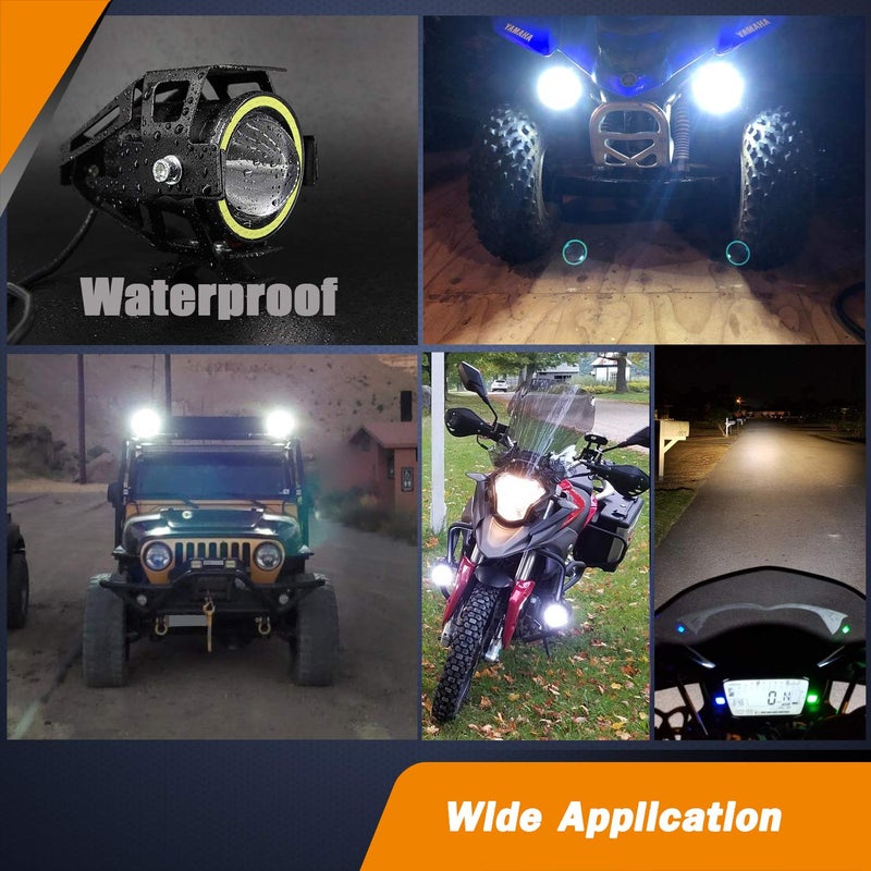 Mosleyz Motorcycle LED Fog Lights U7 Spotlight Daytime Running Lights with White Angel Eyes Halo Ring and Switch 2-Sets - Image 4